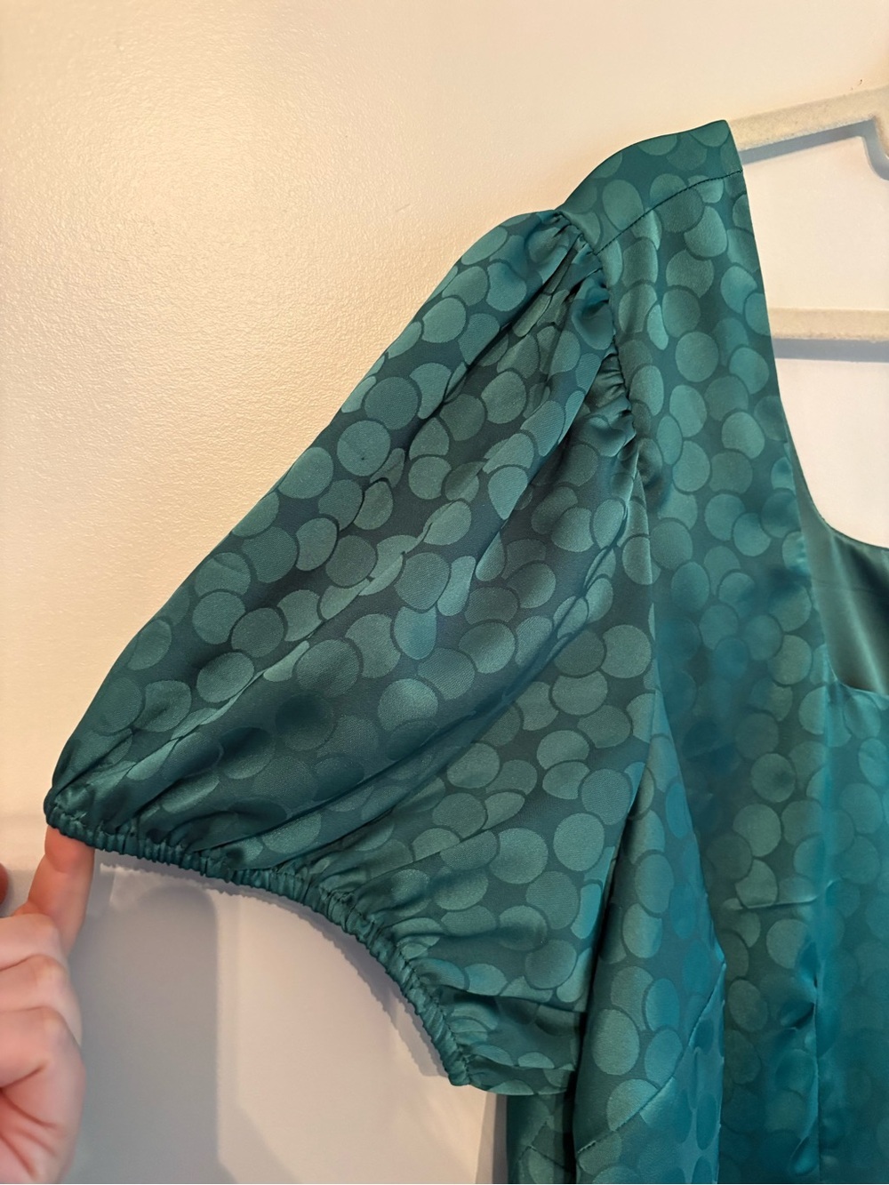 ModCloth women's Green Polka Dot Puff Sleeve jacquard Mini Dress size 2XL - Picture 4 of 11